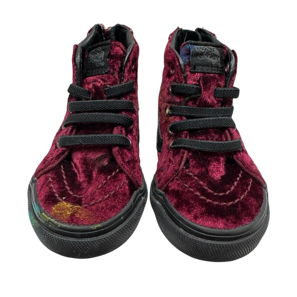 Vans Sk8 Hi Zip Skate Shoes Maroon Velvet High Top Kids Toddler Size 5 Snickers - Picture 2 of 10